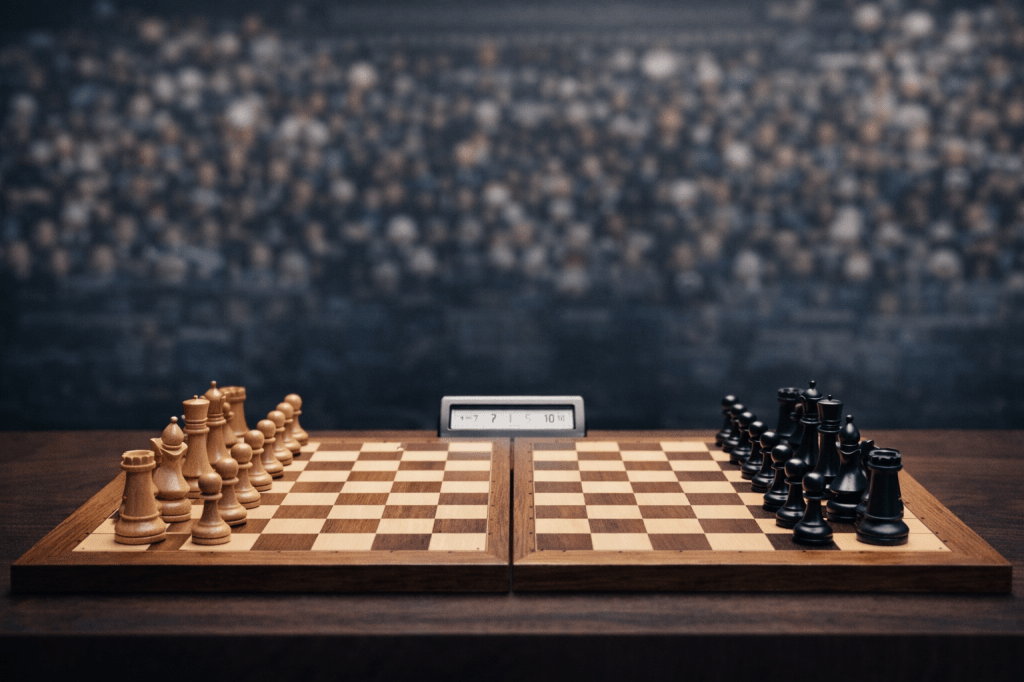 Chess tournament results table with player scores, victories, and draws